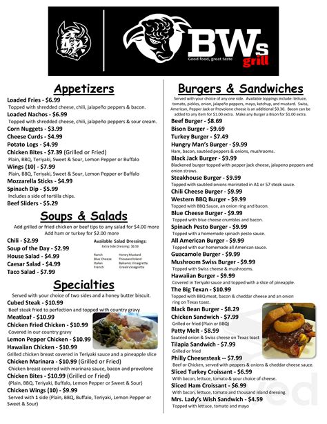 Web. . Bws grill menu